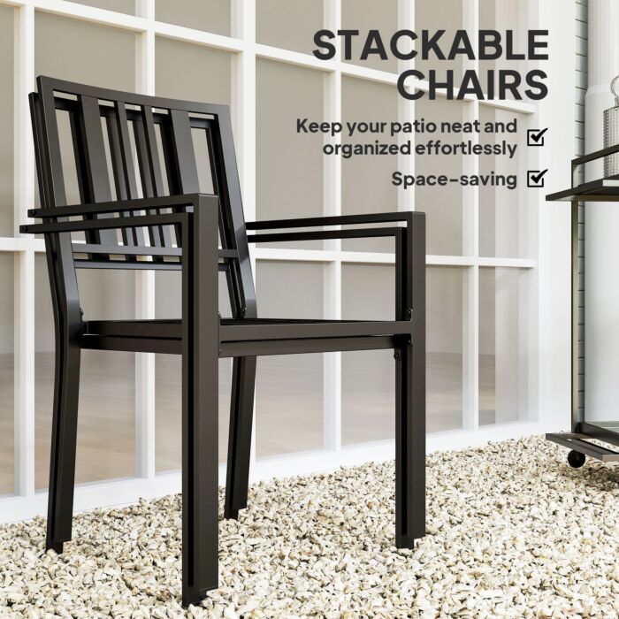 Outsunny Patio Dining Chairs With Metal Slatted Design, Black