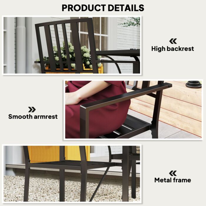 Outsunny Patio Dining Chairs With Metal Slatted Design, Black