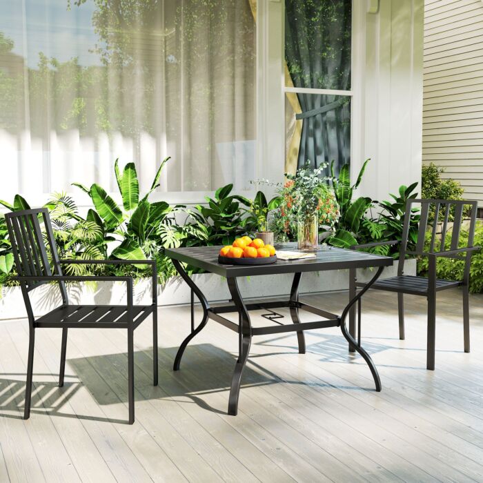 Outsunny Patio Dining Chairs With Metal Slatted Design, Black