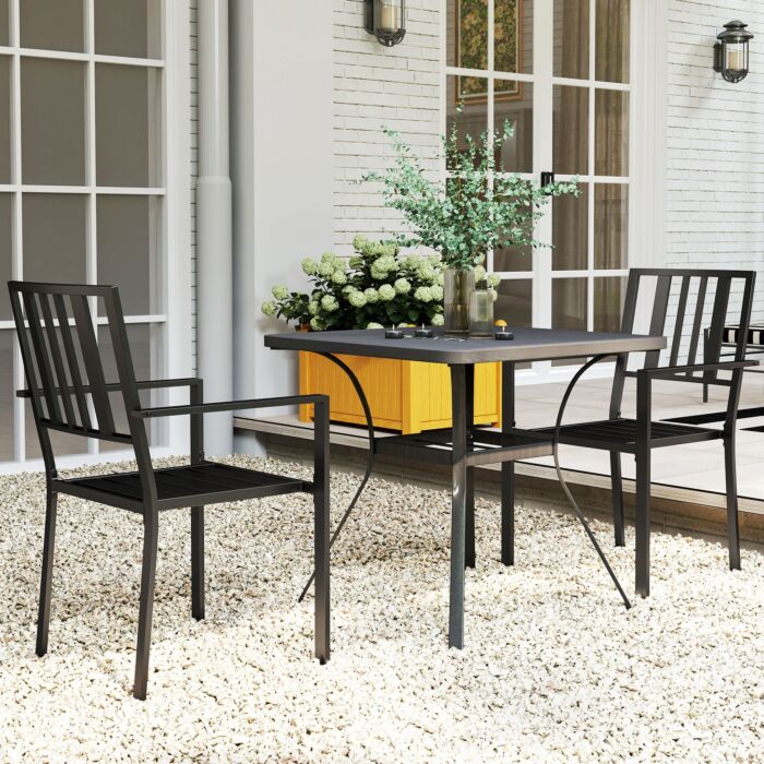 Outsunny Patio Dining Chairs With Metal Slatted Design, Black