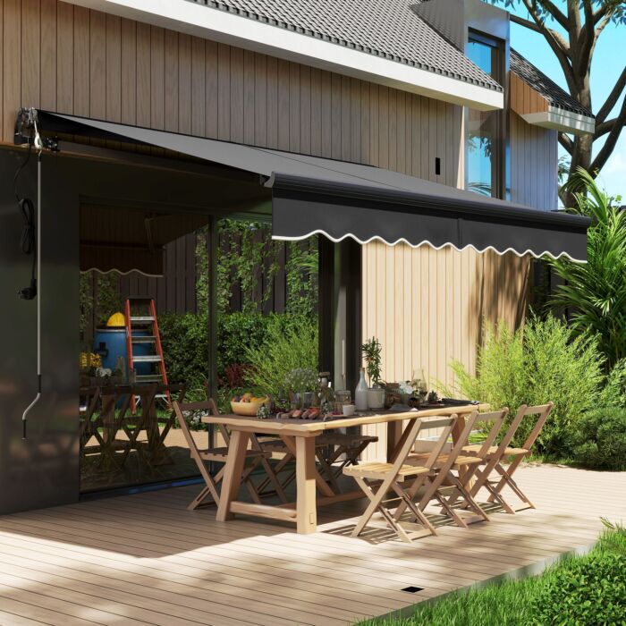 Outsunny 3 X 2.5m Electric Awning With Remote Controller, Aluminium Frame Diy Retractable Awning, Uv30+ Sun Shade Canopy For Garden Patio Deck Door Window, Dark Grey