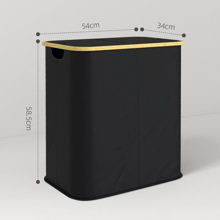 Homcom Double Laundry Basket With Lid, 80l Collapsible Laundry Hamper With Groove Handles, Washing Basket For Bathroom, Bedroom, Laundry Room, Black