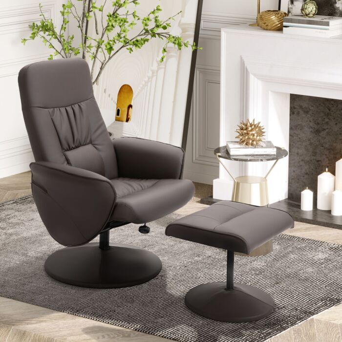 Homcom Executive Recliner Chair High Back And Footstool Armchair Lounge Seat Brown
