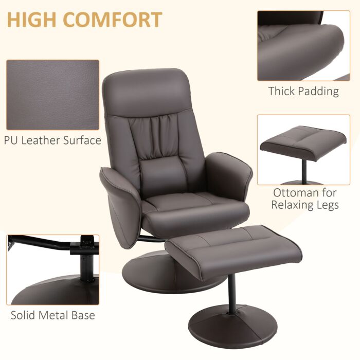 Homcom Executive Recliner Chair High Back And Footstool Armchair Lounge Seat Brown