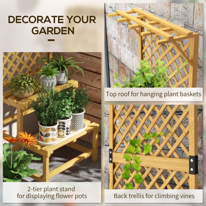 Outsunny Wooden Plant Stand With Trellis, Freestanding Raised Garden Bed For Climbing Plants, Planter Box To Grow Vegetables, Herbs And Flowers For Garden, Patio, Yellow