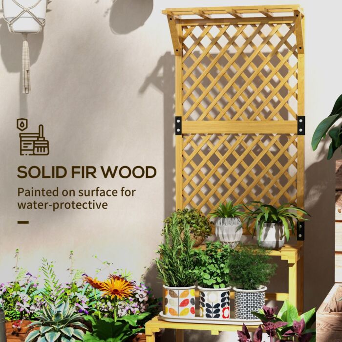 Outsunny Wooden Plant Stand With Trellis, Freestanding Raised Garden Bed For Climbing Plants, Planter Box To Grow Vegetables, Herbs And Flowers For Garden, Patio, Yellow