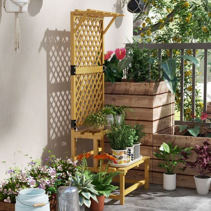 Outsunny Wooden Plant Stand With Trellis, Freestanding Raised Garden Bed For Climbing Plants, Planter Box To Grow Vegetables, Herbs And Flowers For Garden, Patio, Yellow