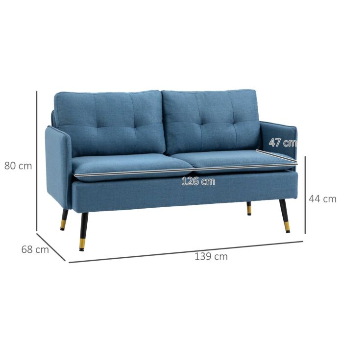 Homcom 2 Seater Sofas, Fabric Couch, Button Tufted Love Seat With Cushions, Dark Blue