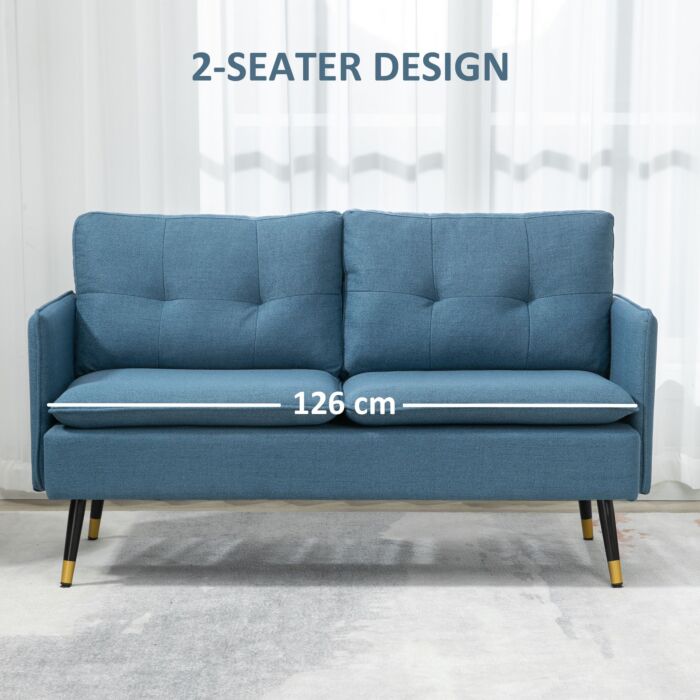 Homcom 2 Seater Sofas, Fabric Couch, Button Tufted Love Seat With Cushions, Dark Blue