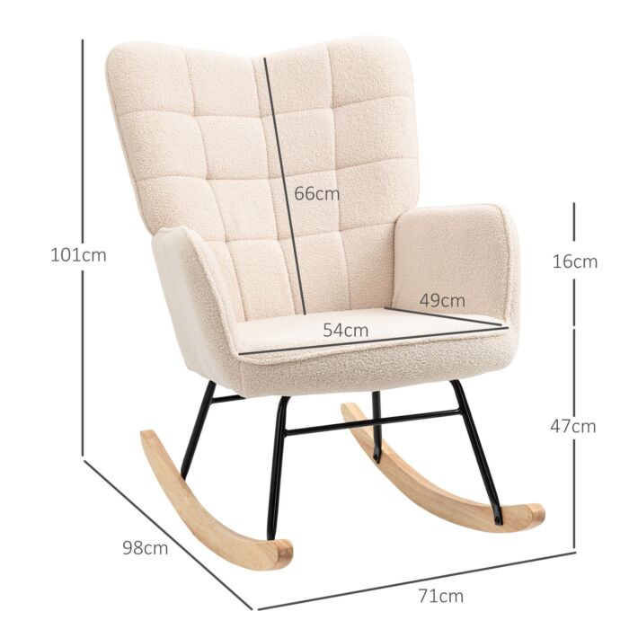 Homcom Wingback Rocking Chair For Nursing, Berber Fleece Nursery Glider Rocker, Modern Armchair, Beige