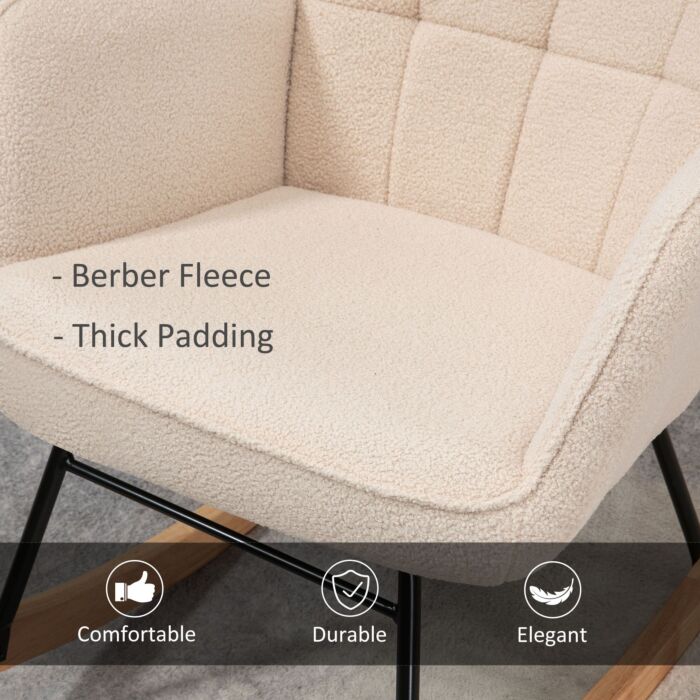 Homcom Wingback Rocking Chair For Nursing, Berber Fleece Nursery Glider Rocker, Modern Armchair, Beige