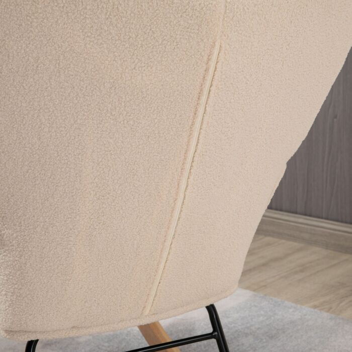 Homcom Wingback Rocking Chair For Nursing, Berber Fleece Nursery Glider Rocker, Modern Armchair, Beige