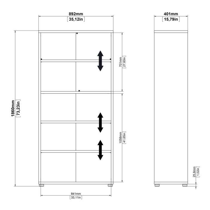 Prima Bookcase 4 Shelves In White