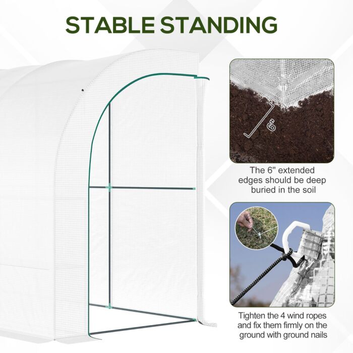 Outsunny Outdoor Walk-in Greenhouse, Plant Nursery With Zippered Doors, Pe Cover And 3-tier Shelves, White, 300 X 150 X 213 Cm