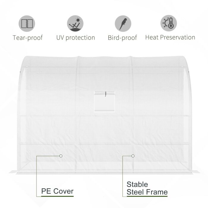 Outsunny Outdoor Walk-in Greenhouse, Plant Nursery With Zippered Doors, Pe Cover And 3-tier Shelves, White, 300 X 150 X 213 Cm