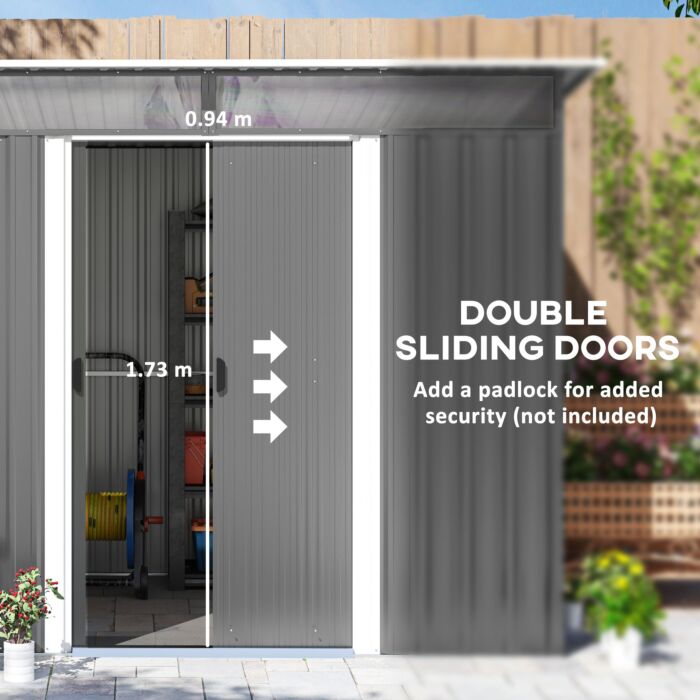 Outsunny Garden Metal Storage Shed House Hut Gardening Tool Storage W/ Tilted Roof And Ventilation 9 X 6ft, Grey