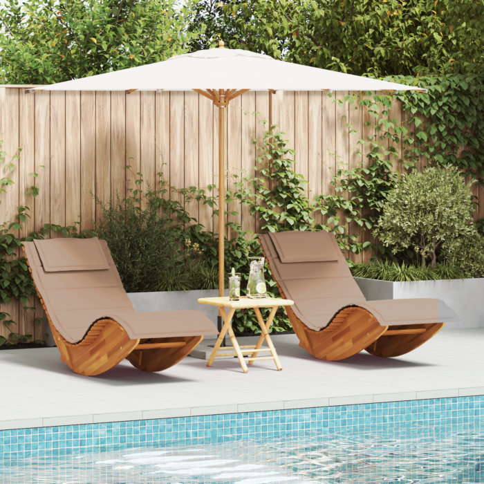 Vidaxl Sun Lounger Set Of 2 Taupe Solid Acacia Wood Standard Ergonomic