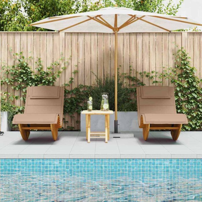 Vidaxl Sun Lounger Set Of 2 Taupe Solid Acacia Wood Standard Ergonomic