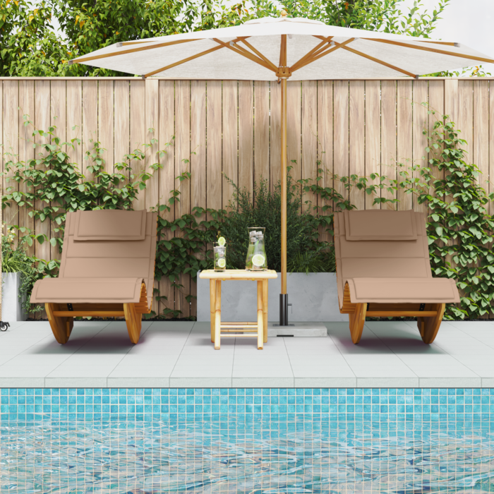 Vidaxl Sun Lounger Set Of 2 Taupe Solid Acacia Wood Standard Ergonomic