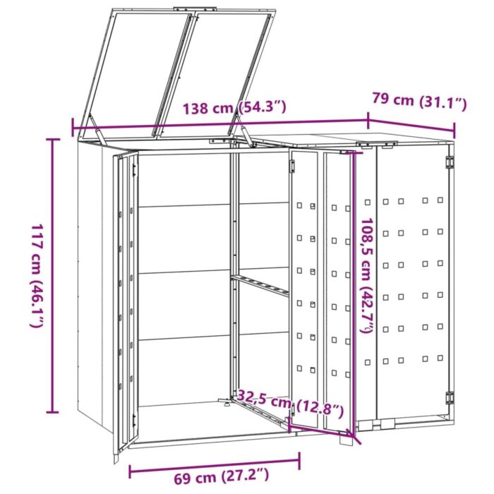 Vidaxl Wheelie Bin Storage For 2 Bins Anthracite 138x79x117 Cm Steel
