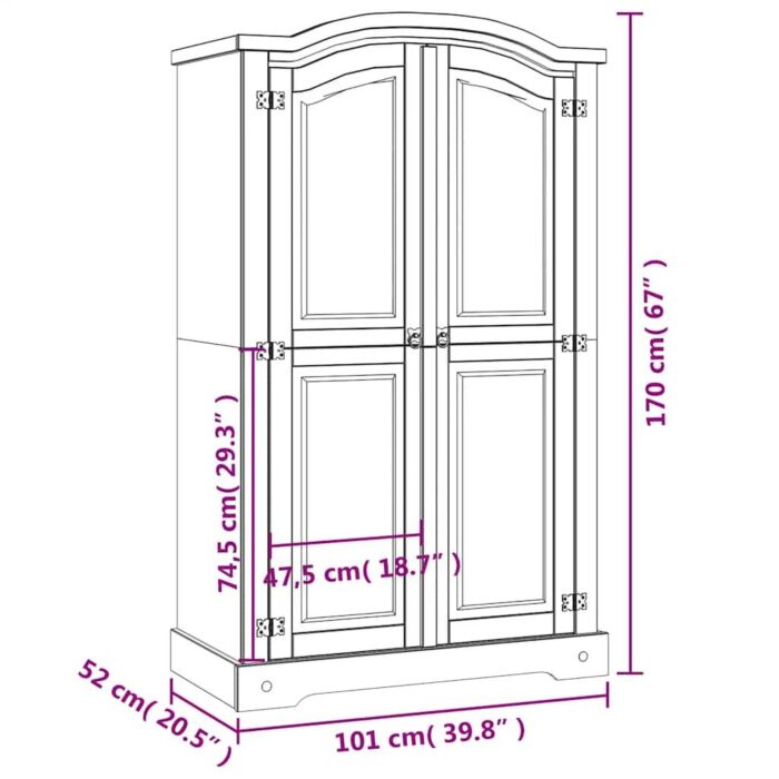 Vidaxl Wardrobe Mexican Pine Corona Range 2 Doors White