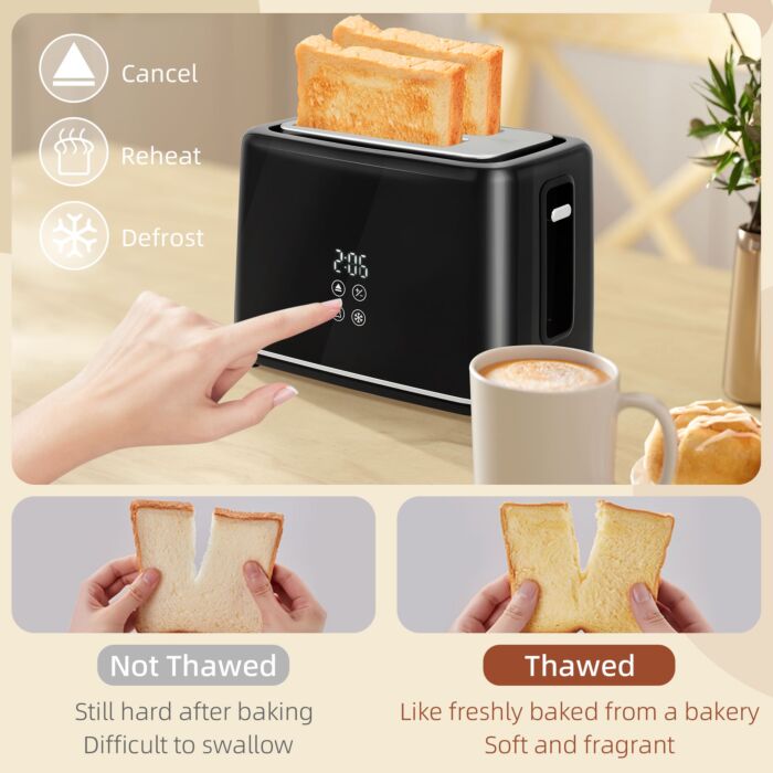 Homcom Kettle And Toaster Set, 1.5l 3000w Fast Boil Kettle With Insulation & 2 Slice Toaster Kitchen Set With 7 Level Browning Controls, Defrost, Reheat And Crumb Tray, Black