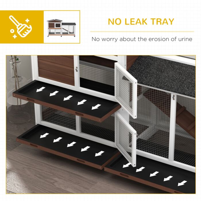 Pawhut Wooden Two-tier Pet Hutch With Wheels, Run - Brown