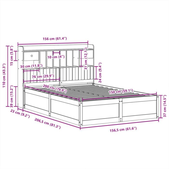 Vidaxl Bed Frame Without Mattress Wax Brown 150x200 Cm King Size Solid Wood Pine