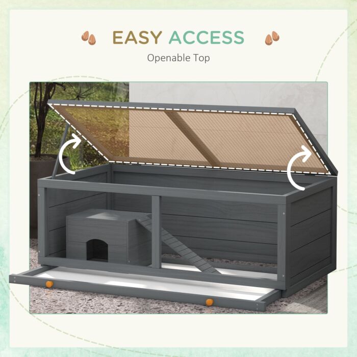 Pawhut Wooden Hamster Cage With Sliding Tray, Openable Top, Hut For Syrian Hamsters, Grey