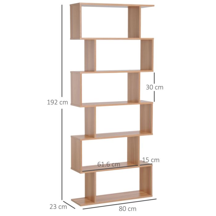 Homcom Wooden Wood S Shape Storage Display 6 Shelves Room Divider Unit Chest Bookshelf Bookcase Cupboard Cabinet Home Office Furniture (maple)