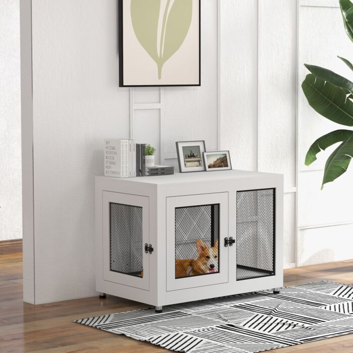 Pawhut 2-in-1 Dog Cage & Side Table, With Two Doors, Cushion, For Large Dogs