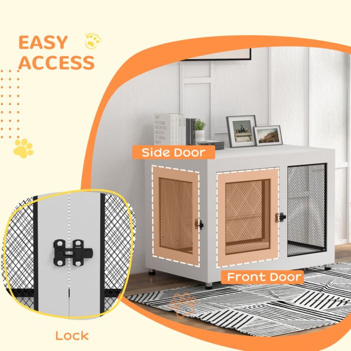 Pawhut 2-in-1 Dog Cage & Side Table, With Two Doors, Cushion, For Large Dogs