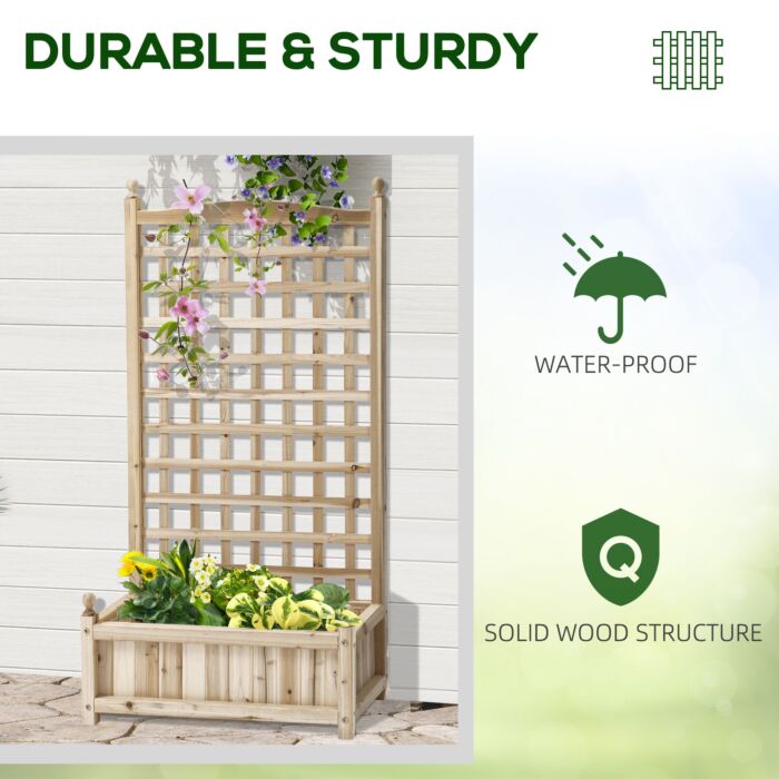Outsunny Garden Planters With Trellis For Climbing Vines, Wood Raised Beds, Flower Pot, Natural