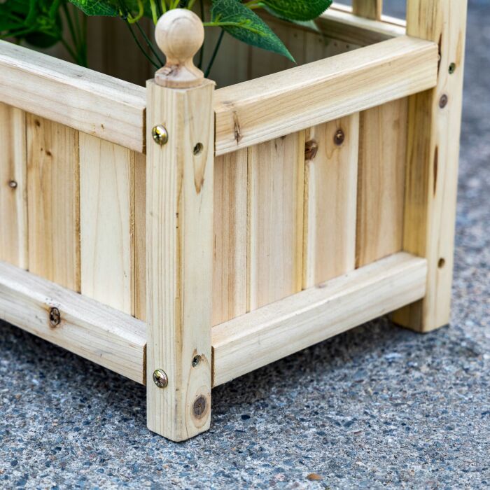 Outsunny Garden Planters With Trellis For Climbing Vines, Wood Raised Beds, Flower Pot, Natural