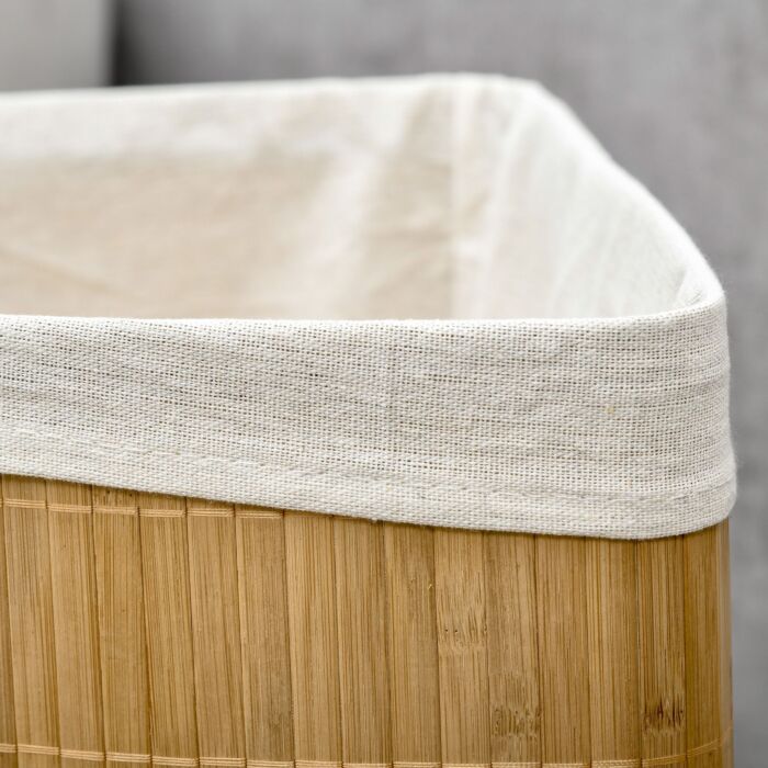 Homcom Bamboo Laundry Basket With Lid, 55 Litres Laundry Hamper With Removable Washable Lining, Corner Washing Baskets, 38 X 38 X 57cm, Natural