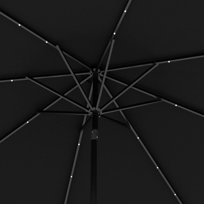 Outsunny 2.7m Outdoor Patio Garden Umbrella Parasol With Tilt Crank And 24 Leds Lights, Black