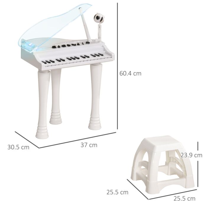 Aiyaplay 32 Keys Kids Piano Keyboard W/ Stool, Lights, Microphone, Multiple Sounds, Removable Legs, Electronic Musical Instrument, White