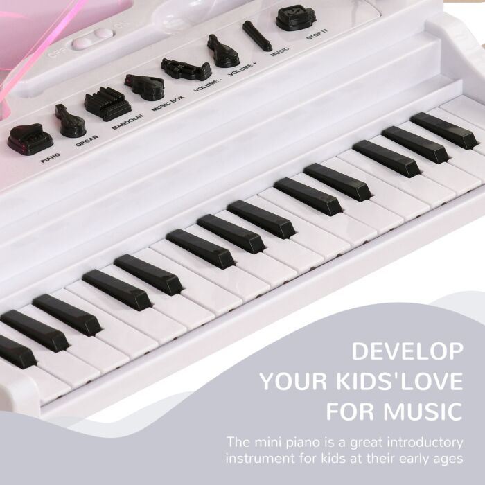 Aiyaplay 32 Keys Kids Piano Keyboard W/ Stool, Lights, Microphone, Multiple Sounds, Removable Legs, Electronic Musical Instrument, White