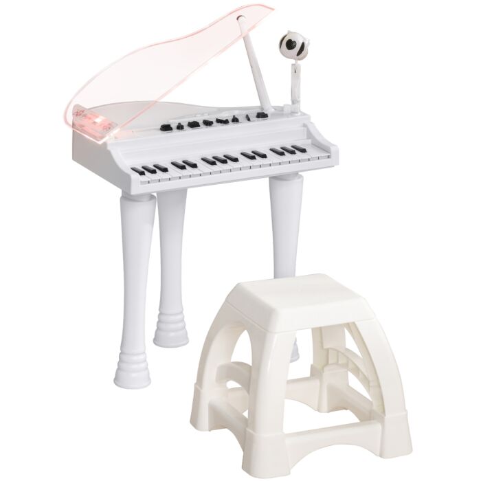 Aiyaplay 32 Keys Kids Piano Keyboard W/ Stool, Lights, Microphone, Multiple Sounds, Removable Legs, Electronic Musical Instrument, White