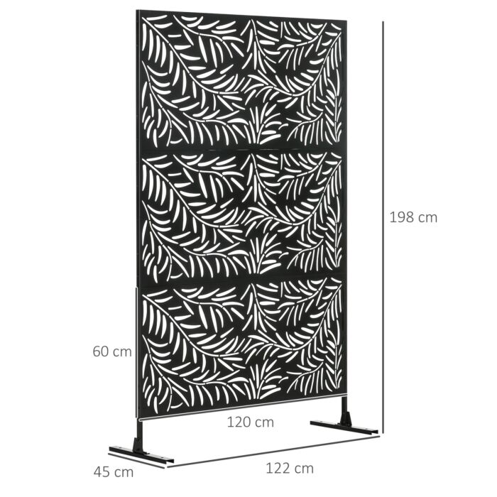 Outsunny Outdoor Privacy Screen With Stand And Ground Stakes, 6.5ft Metal Outdoor Divider, Decorative Privacy Panel For Garden Willow Branch Style