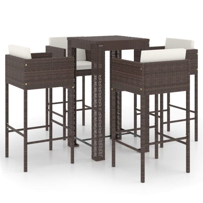 Vidaxl 5 Piece Garden Bar Set With Cushions Poly Rattan Brown