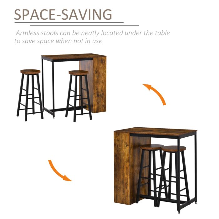 Homcom Industrial Bar Table Set For 2, 3 Pieces Pub Table And Bar Stools With Storage Shelf For Kitchen