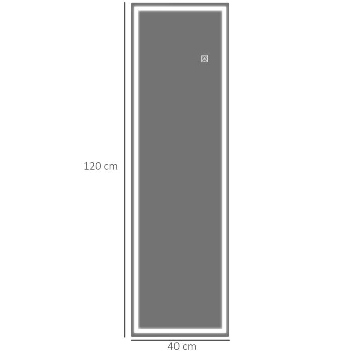 Homcom Dimming Full Length Mirror, 120 X 40cm Long Wall Mirror With 3 Colour Led, Smart Touch, Memory Function