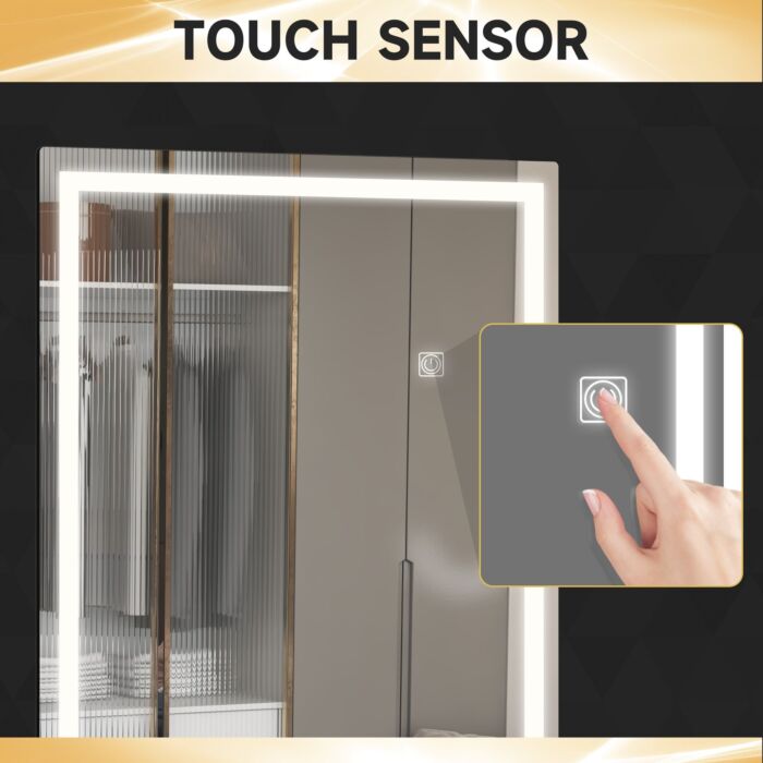 Homcom Dimming Full Length Mirror, 120 X 40cm Long Wall Mirror With 3 Colour Led, Smart Touch, Memory Function