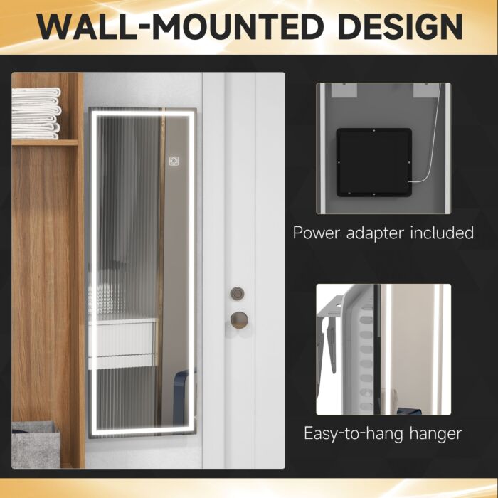 Homcom Dimming Full Length Mirror, 120 X 40cm Long Wall Mirror With 3 Colour Led, Smart Touch, Memory Function