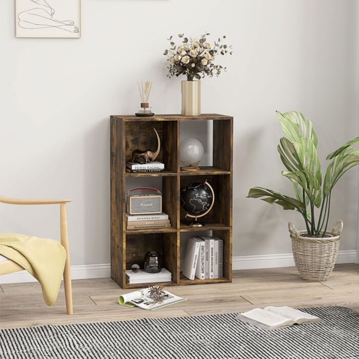 Homcom 3-tier 6 Cubes Storage Unit Particle Board Cabinet Bookcase Organiser Home Office Shelves Rustic Brown