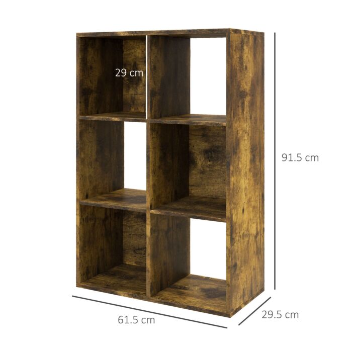 Homcom 3-tier 6 Cubes Storage Unit Particle Board Cabinet Bookcase Organiser Home Office Shelves Rustic Brown