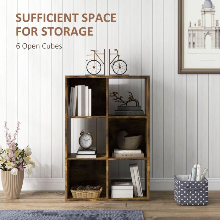Homcom 3-tier 6 Cubes Storage Unit Particle Board Cabinet Bookcase Organiser Home Office Shelves Rustic Brown
