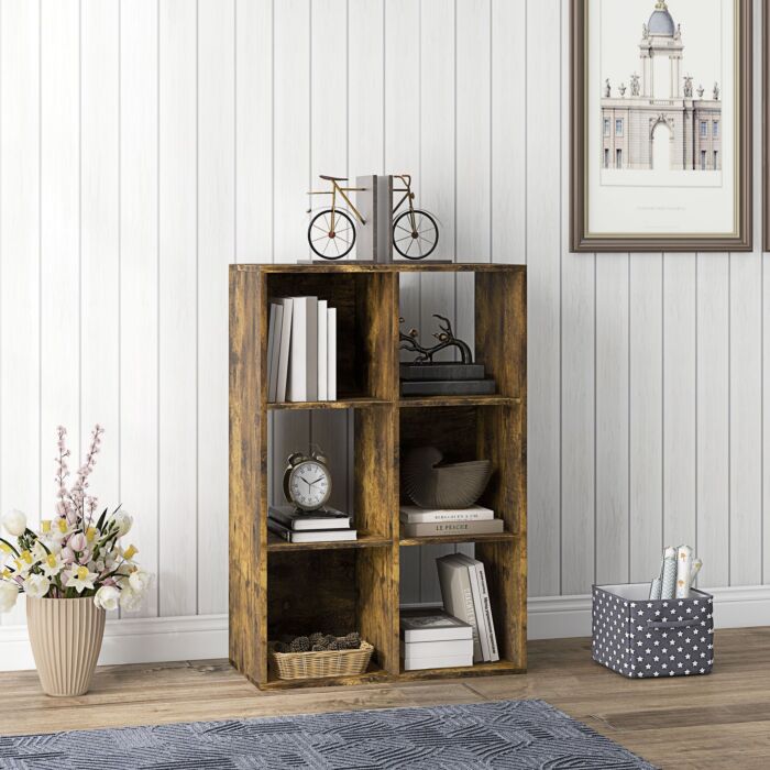 Homcom 3-tier 6 Cubes Storage Unit Particle Board Cabinet Bookcase Organiser Home Office Shelves Rustic Brown
