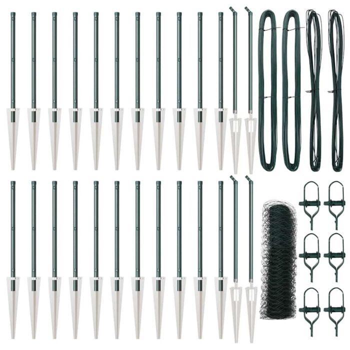Vidaxl Hexagon Fence Green 1x50 M Steel, Vidaxl Fence Posts With Spike 13 Pcs Ø32 Mm 120 Cm Galvanised Steel